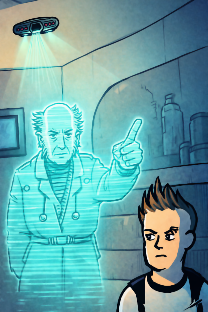 Holographic ghost scolding a kid